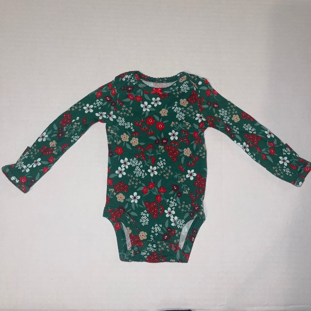 Carter’s - newborn green onesie with red flowers